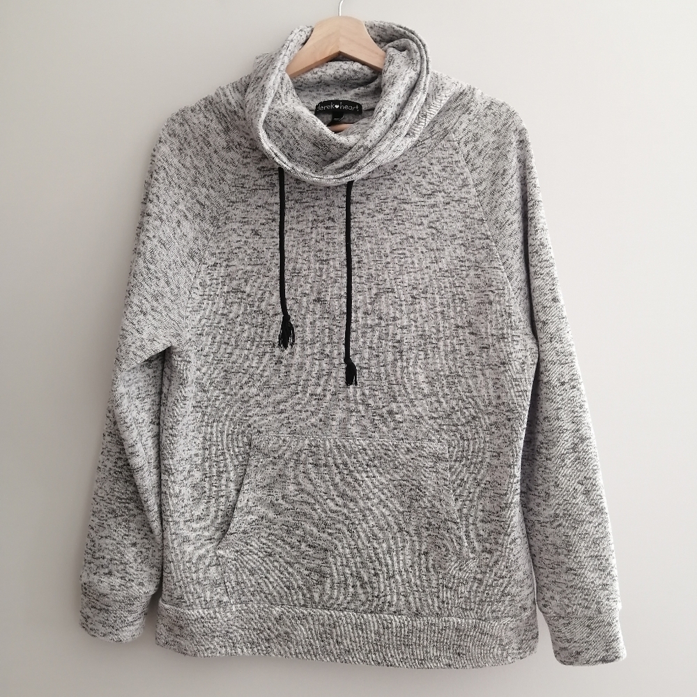 Derek Heart Gray Cowl Neck Fleece Lined Sweater Heathered Gray Black Large